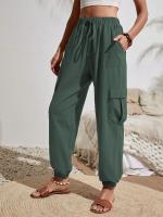 Pantalones de cintura elástica para mujer, pierna con bolsillos, estilo coreano, moda estética clásica - details 16