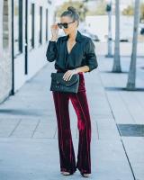 Pantalones de collage de terciopelo dorado para mujer, micro-acampanados, de gran altura - details 2