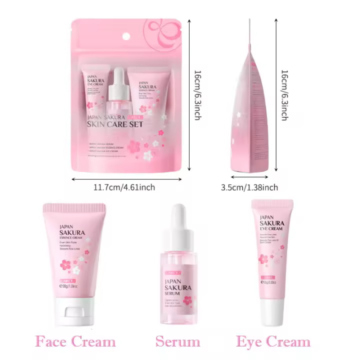 LAIKOU Sakura juegos para el cuidado de la piel limpiador Facial crema suero tóner hidratante brillo Anti arrugas Kit de cuidado Facial - 1