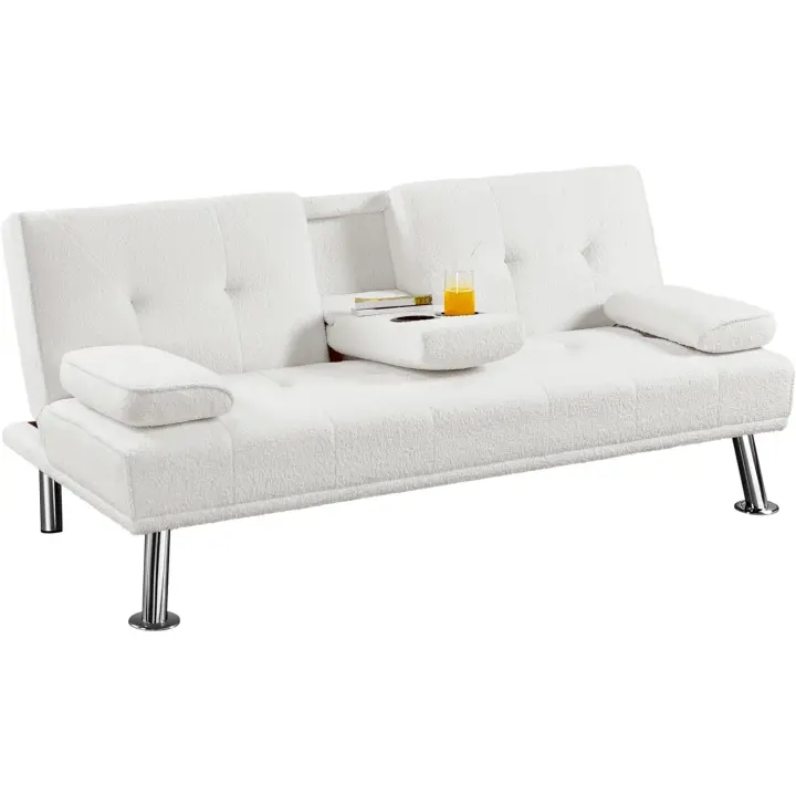 2 Plazas Cama Plegable Tapizada de Piel sintética Sofá con Soporte de Botella Cama 167 X94 cm - 1