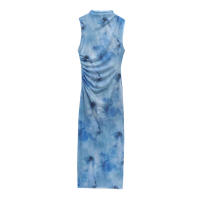 BUNO-moda de verano para mujer, vestido plisado estampado ajustado sexy, vestido largo hasta el tobillo sin mangas con cremallera elegante para mujer - details 1