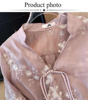 Vestido de talla grande para mujer, camisa informal de gasa de verano, cárdigan holgado y cómodo de estilo chino, top ligero y transpirable - details 3