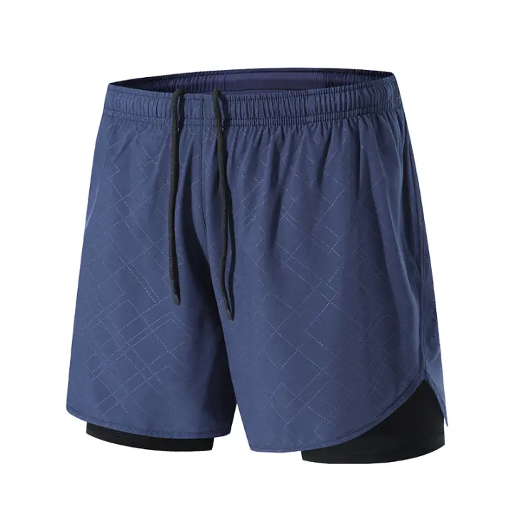 Pantalones cortos de gimnasio 2 en 1 de secado rápido para hombre, pantalones cortos de entrenamiento - 1