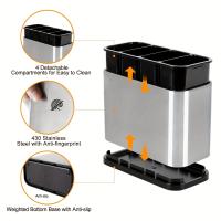 1 soporte para utensilios de acero inoxidable, resistente a la oxidación, duradero con compartimentos independientes para tenedores, cuchillos, cucharas y palillos, organizador moderno de utensilios de cocina, artículo de regalo ideal, soporte para utensi - details 5