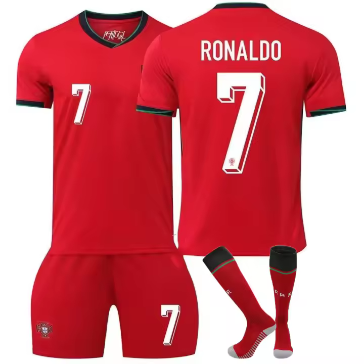 Los adultos2024 Francia Portugal Chaqueta local y visitante No. 7 Ronaldo No. Uniforme de fútbol para niños adultos de manga corta Mbappe 10 - 1