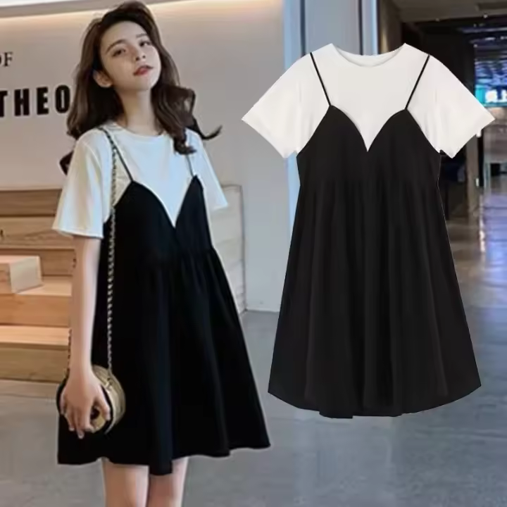 Vestido de Embarazo de Verano Camisola Suelta hasta la Rodilla Color Sólido Ropa Casual para Niñas - 1