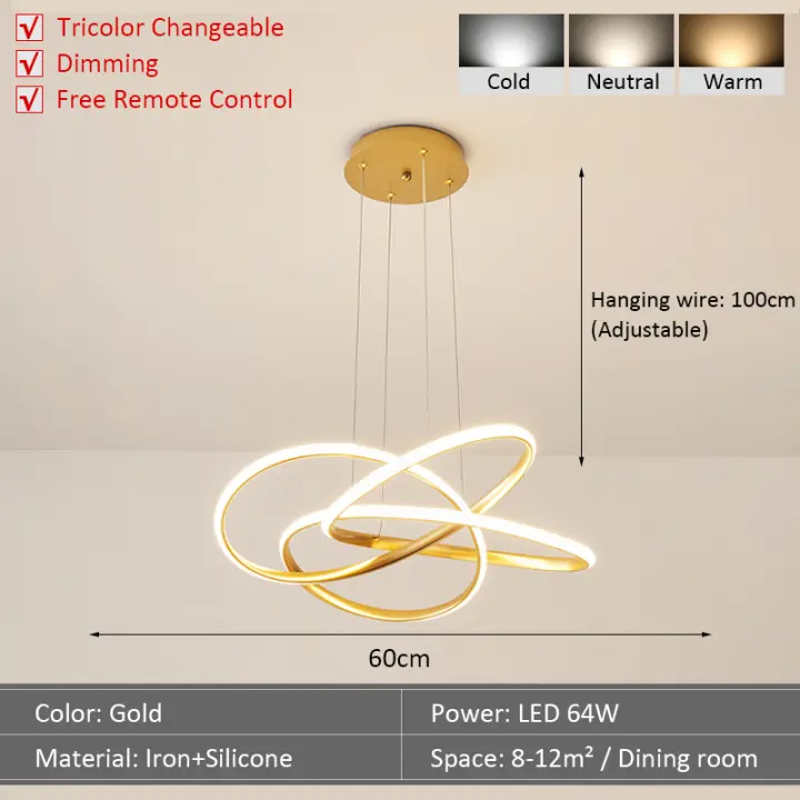 LEFAN-lámpara colgante LED para comedor y sala de estar, luz curva de 60CM, Simple, artesanal - 1