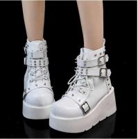 Night Knight Original Martin Boots Spice Girl Cabeza redonda de suela gruesa Super Cool Botas cortas Hebilla Botas Martin decorativas con cordones - details 4