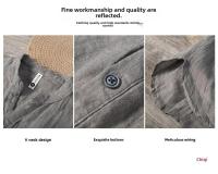 Camiseta de lino puro de manga corta para hombre, camiseta holgada de estilo chino de verano con cuello en V fino, camiseta informal Vintage de lino de media manga - details 0