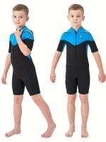 Traje de neopreno con bloqueador de color para niños, Traje corto con cremallera frontal, Traje de neopreno para surf y natación - details 7