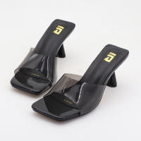 Sandalias de gran tamaño de color sólido versátiles de estilo coreano con tiras transparentes de punta cuadrada y tacones altos - details 2