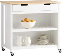 Carrito de Cocina con 2 cajones y 2 estantes, con Tablero Grande, Madera de ingeniería, Blanco, L98 x P58 x H94cm,ES - details 0