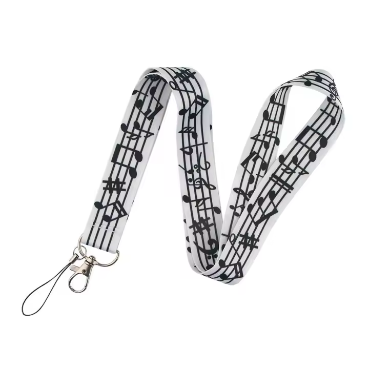 Soporte para etiqueta de nombre de cinta para teléfono móvil, correa para tarjeta de identificación, cuerda para colgar llaves, llavero, soporte para insignia, símbolos de música, cordón - 1