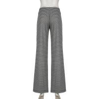 Pantalones femeninos a rayas pierna ancha cintura elástica pantalones de mujer tejidos bajos nuevos en tendencias 2025 ropa - details 7