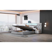 Elegante Armario de Cama de Terciopelo 180x200 Con Espalda Grande Sistema de Almacenamiento Hidráulico Marca Clásica Gris - details 9