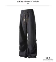 Pantalones casuales de secado rápido, pantalones de cintura elástica rectos sólidos plisados ​​con bolsillo lateral a la moda para hombres, pantalones sueltos de seda de hielo para uso diario - details 1