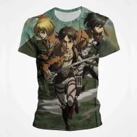 Camiseta de talla grande con estampado 3D de Attack Titan para hombre y mujer, manga corta transpirable de secado rápido con movimiento animado - details 4