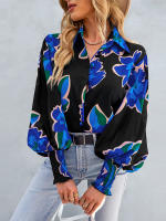 Camisa informal con estampado Vintage para mujer, blusa Retro para mujer, Top de manga larga con solapa y botonadura única, primavera y verano - details 8