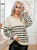 Suéter Retro a rayas para mujer, Jersey holgado de manga larga con botones, ropa de punto para otoño e invierno, novedad de 2023 - details 2