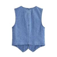 Chaqueta Sin Mangas de Denim Azul de Moda Collantillo en Línea Retro con Cuello en V - details 2