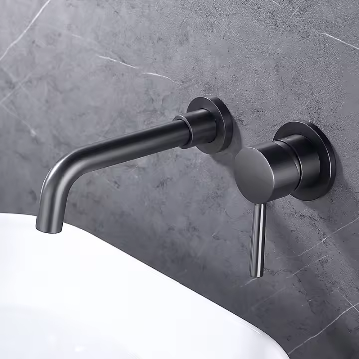 Lavabo empotrable negro oculto, grifo de agua fría y caliente, caja empotrada oculta de acero inoxidable 304 - 1
