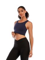 Top corto de manga corta para mujer, camisa deportiva de Yoga, Color Azul Marino - details 1