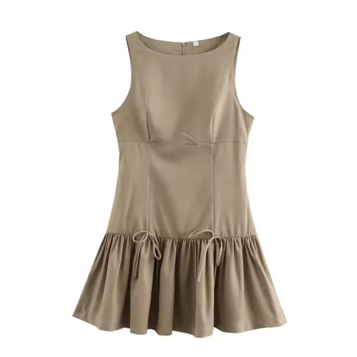 Vestido corto sin mangas con lazo de cinco colores estilo primaveral - 1