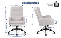 Silla Escritorio de Cachemira, Silla Oficina de Respaldo Alto, Cómoda Silla Tocador con Altura Ajustable, Sillas Ordenador para Hogar y Dormitorio, Crema, Gris Oscuro - details 4