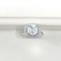 Anillo cuadrado de princesa, Piedra Rosa y blanca, chapado en oro blanco, joyería de moda, accesorios de compromiso de boda - details 4