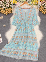 Vestido Largo Bohemio Floral con Cuello en V para Mujer - Primavera y Verano - details 0