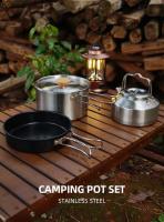 Utensilios de cocina para acampar, juego de acero inoxidable para senderismo, villa de picnic portátil, olla, sartén, juego de hervidor de cocina al aire libre - details 0