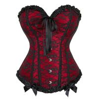 Corsé sobre el busto negro rojo azul floral lencería basquita corsé cintura bustier top - details 1