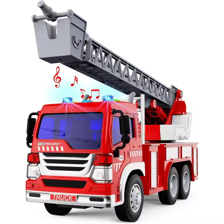 Juguete de Camión de Bomberos 1:16 Escalera de Rescate Extensible, Luces y Sonidos, Giratorio de 360 Grados Regalo Ideal para Niños - 1