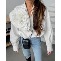 Tops con botones de estilo coreano para mujer, camisa de manga larga para blusa floral tridimensional - details 7