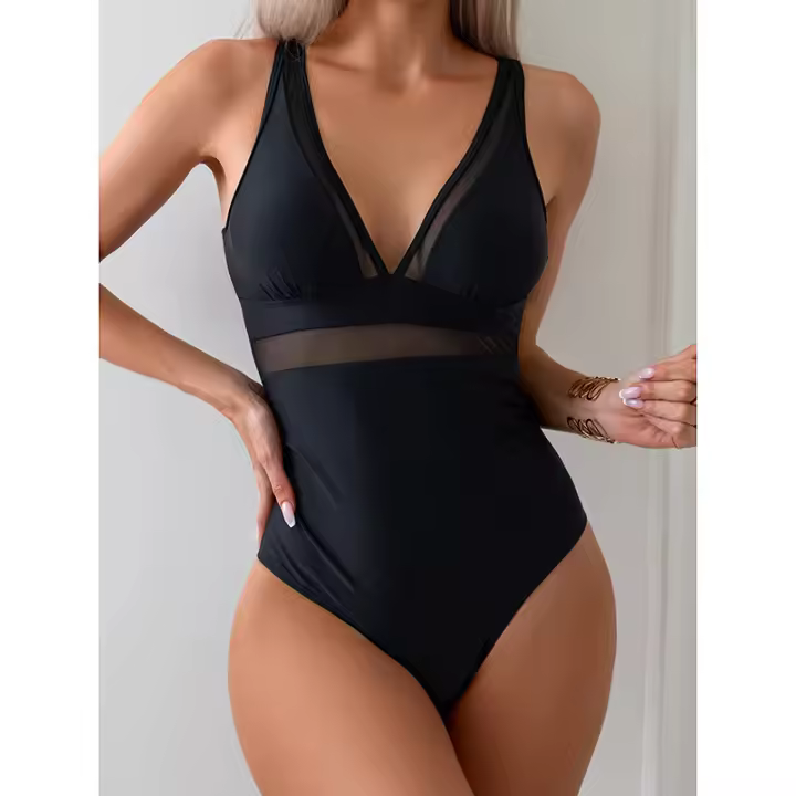Bañador ajustado de una pieza para mujer, traje de baño adelgazante de Color sólido, alta elasticidad, ropa de vacaciones en la playa - 1