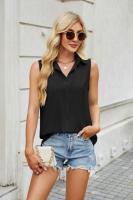 Camisa y blusa de verano para mujer, blusa holgada de gasa de Color sólido sin mangas con botones, hermosa en promociones, Tops femeninos - details 1