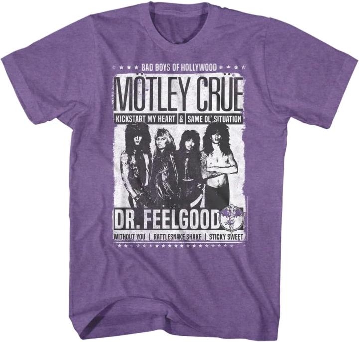 Camiseta de manga corta para hombre Motley Crue Dr. Feelgood Poster Purple Heather, camisetas gráficas de estilo vintage con música
