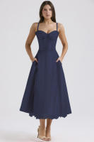 Vestido midi de satén con tirantes finos para mujer, abertura frontal, ahuecado, con bolsillos - details 52