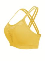 Sujetador De Cuello Redondo Hueco para Deportes, Transpirable, entrecruzado en la espalda, Cómodo, De Color Sólido, De alta elasticidad - details 20