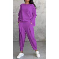 Nuevo Conjunto de manga de cuello redondo de Color sólido para mujer con pantalones largos - details 11