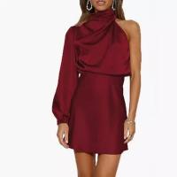 Vestido Corto De Satén De Un Hombro para Mujer, Manga Larga, Cuello Redondo, Moda - details 2