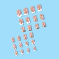 Uñas postizas cuadradas cortas con pegamento, uñas postizas con purpurina francesa, juego de uñas de diseño de Ballet, 24 piezas - details 2