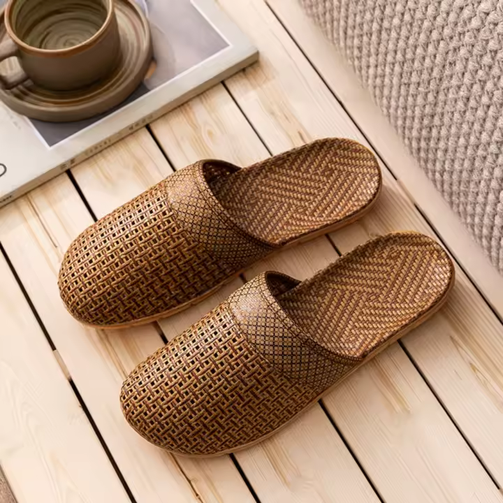 Pantuflas de ratán Bautou para hombre, antideslizantes, frescas, de tela, para interiores de casa. - 1