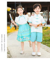 Vestido de Recitación de Poesía de Verano Hanfu para Niños Traje Antiguo Chino con Falda de Cara de Caballo Conjunto de Ropa y Zapatos - details 13