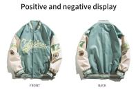 Chaqueta de Béisbol Bordada Ropa de Calle Hip-Hop para Hombres y Mujeres Cuero PU Varsity Bomber - details 2