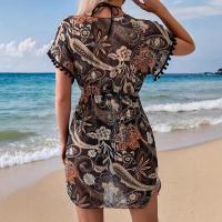 Vestido estampado de moda 2025, nuevo, de manga corta, cuello en V y cintura elástica. - details 2