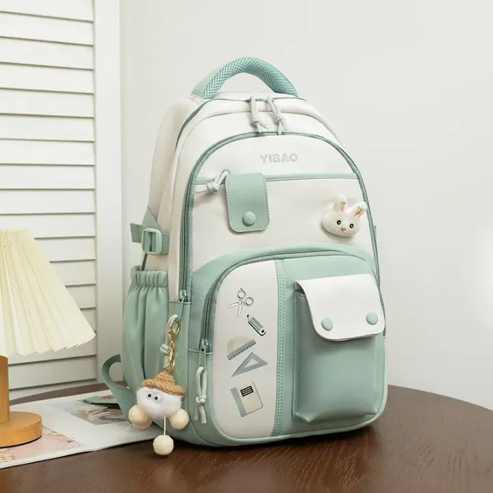 Mochila escolar para niñas adolescentes con diseño de conejo lindo, mochila de moda con contraste de colores, mochila fresca par - 1
