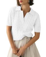 Suéter de manga corta con cuello en V para mujer, Jersey informal de punto con cuello de solapa suave, color rosa, a la moda, Y2K - details 3