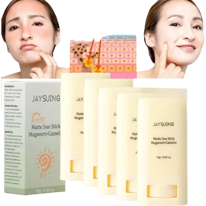 Barra de protección solar mate, 5 uds., barra solar mate refrescante SPF50 + protección UV para la cara, antioxidante, control de aceite, protector solar para el rostro - 1