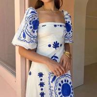 Vestido Maxi de Verano para Mujer Manga Corta, Cuello Cuadrado, Estilo Ple Pleito, Impresión Acolchado, Delgado, Perfecto para Fiestas y Vacaciones - details 4